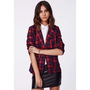 MISSGUIDED Tartan Blazer Red Navy NWT